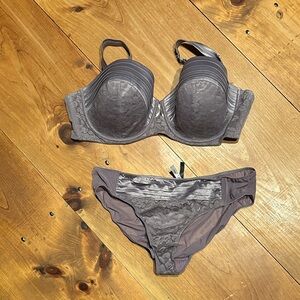 Adore Me Lace Demi Bra and Bikini Set in Gray